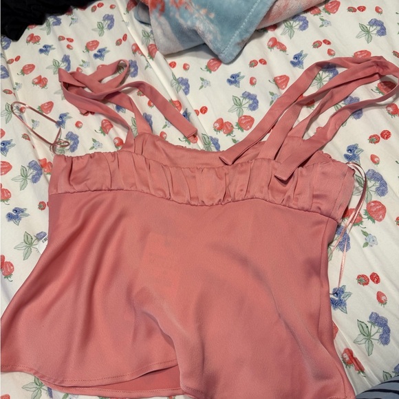 Pink Tie-Shoulder Satin Cami Top ZARA - Picture 4 of 4
